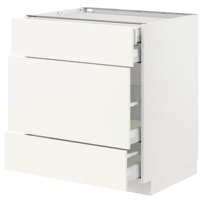 METOD / MAXIMERA Base cabinet w 3 fronts/4 drawers, white/Vallstena white, 75x60x80 cm