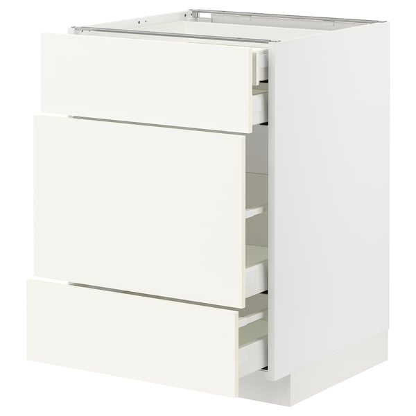 METOD / MAXIMERA Base cabinet w 3 fronts/4 drawers, white/Vallstena white, 60x60x80 cm