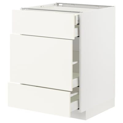 METOD / MAXIMERA Base cabinet w 3 fronts/4 drawers, white/Vallstena white, 60x60x80 cm