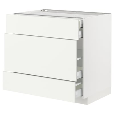 METOD / MAXIMERA Base cabinet w 3 fronts/4 drawers, white/Vallstena white, 90x60x80 cm