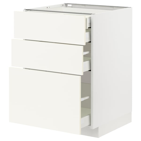 METOD / MAXIMERA Base cabinet w 3 fronts/4 drawers, white/Vallstena white, 60x60x80 cm