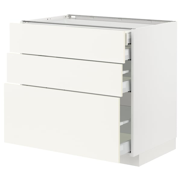 METOD / MAXIMERA Base cabinet w 3 fronts/4 drawers, white/Vallstena white, 90x60x80 cm