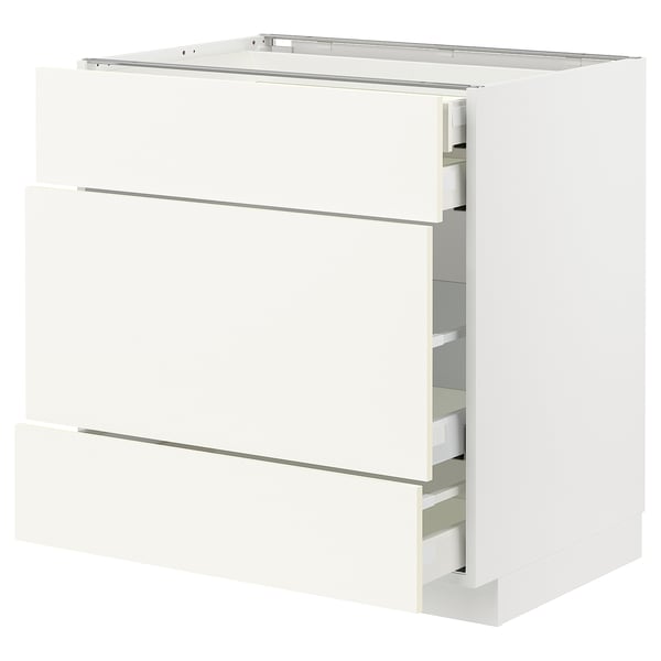 METOD / MAXIMERA Base cabinet w 3 fronts/4 drawers, white/Vallstena white, 80x60x80 cm
