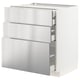METOD / MAXIMERA Base cabinet w 3 fronts/4 drawers, white/Vårsta stainless steel, 75x60x80 cm