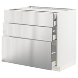 METOD / MAXIMERA Base cabinet w 3 fronts/4 drawers, white/Vårsta stainless steel, 90x60x80 cm