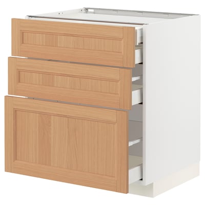 METOD / MAXIMERA Base cabinet w 3 fronts/4 drawers, white/Vedhamn oak, 75x60x80 cm