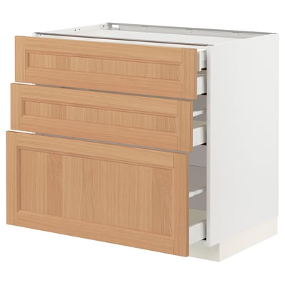 METOD / MAXIMERA Base cabinet w 3 fronts/4 drawers, white/Vedhamn oak, 90x60x80 cm