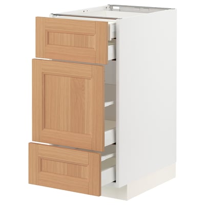 METOD / MAXIMERA Base cabinet w 3 fronts/4 drawers, white/Vedhamn oak, 40x60x80 cm