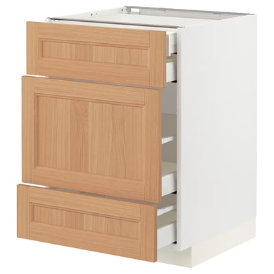 METOD / MAXIMERA Base cabinet w 3 fronts/4 drawers, white/Vedhamn oak, 60x60x80 cm