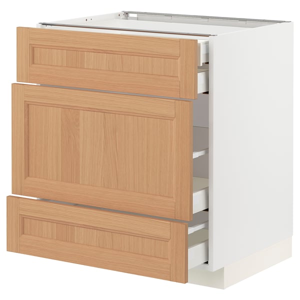 METOD / MAXIMERA Base cabinet w 3 fronts/4 drawers, white/Vedhamn oak, 75x60x80 cm