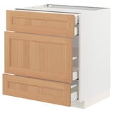 METOD / MAXIMERA Base cabinet w 3 fronts/4 drawers, white/Vedhamn oak, 75x60x80 cm