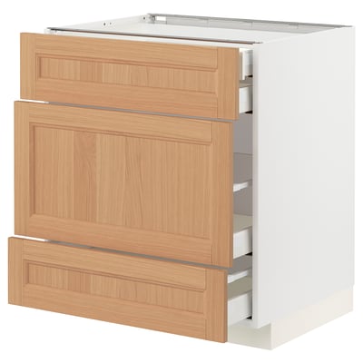 METOD / MAXIMERA Base cabinet w 3 fronts/4 drawers, white/Vedhamn oak, 75x60x80 cm
