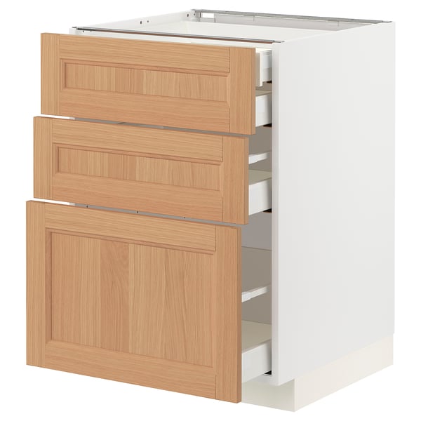 METOD / MAXIMERA Base cabinet w 3 fronts/4 drawers, white/Vedhamn oak, 60x60x80 cm