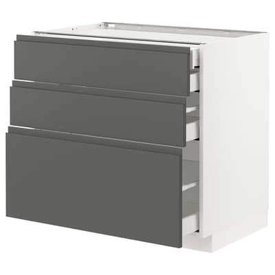 METOD / MAXIMERA Base cabinet w 3 fronts/4 drawers, white/Voxtorp dark grey, 90x60x80 cm