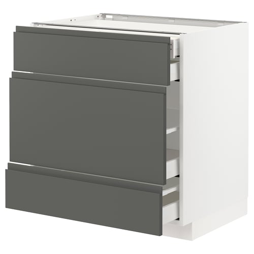 METOD kitchen cabinet, white & grey, modern design, three drawers.