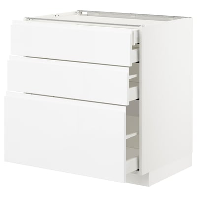 METOD / MAXIMERA Base cabinet w 3 fronts/4 drawers, white/Voxtorp high-gloss/white, 80x60x80 cm