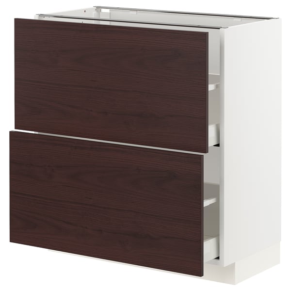 METOD / MAXIMERA Base cabinet with 2 drawers, white Askersund/dark brown ash effect, 80x41x80 cm