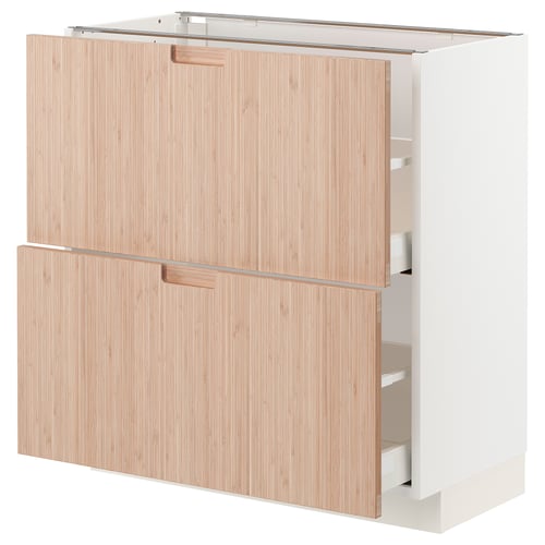 METOD kitchen cabinet with natural bamboo and white base.