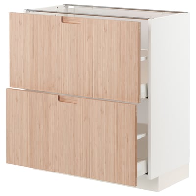 METOD / MAXIMERA Base cabinet with 2 drawers, white/Fröjered light bamboo, 80x41x80 cm