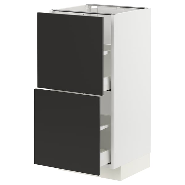 METOD / MAXIMERA Base cabinet with 2 drawers, white/Nickebo matt anthracite, 40x41x80 cm
