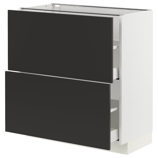 METOD / MAXIMERA Base cabinet with 2 drawers, white/Nickebo matt anthracite, 80x41x80 cm
