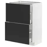 METOD / MAXIMERA Base cabinet with 2 drawers, white/Nickebo matt anthracite, 60x41x80 cm