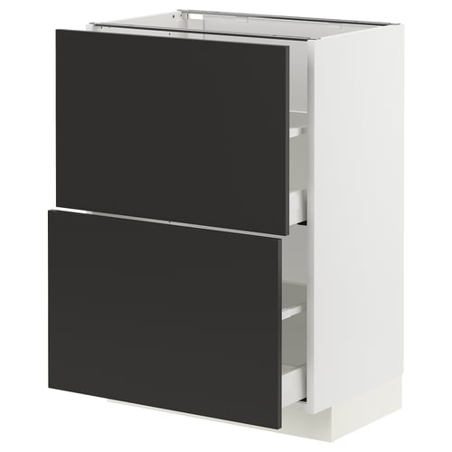 An ikea METOD kitchen cabinet with black nickebo fronts, featuring two drawers and a sleek, modern design.