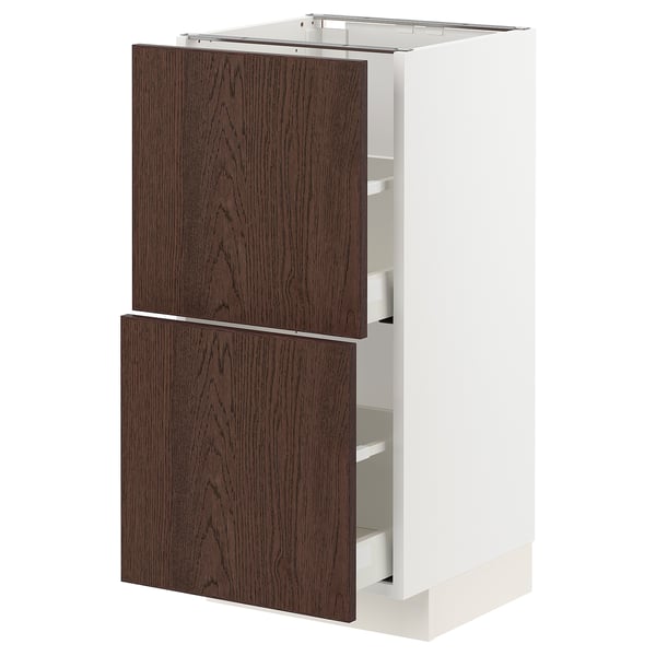 METOD / MAXIMERA Base cabinet with 2 drawers, white/Sinarp brown, 40x41x80 cm