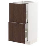 METOD / MAXIMERA Base cabinet with 2 drawers, white/Sinarp brown, 40x41x80 cm
