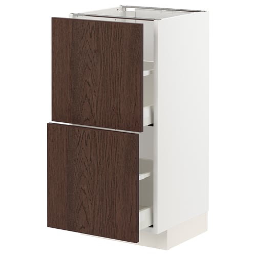 METOD kitchen cabinet, white & dark brown sinarp, oak veneer, rectangular, modern design.