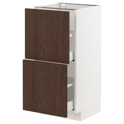 METOD / MAXIMERA Base cabinet with 2 drawers, white/Sinarp brown, 40x41x80 cm