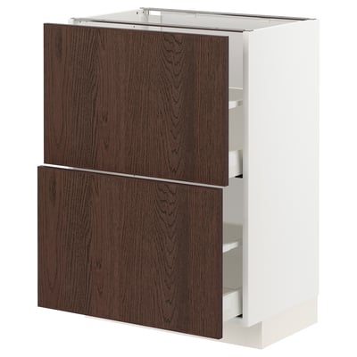 METOD / MAXIMERA Base cabinet with 2 drawers, white/Sinarp brown, 60x41x80 cm