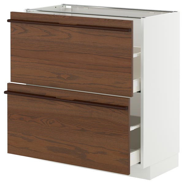 METOD / MAXIMERA Base cabinet with 2 drawers, white/Stensta dark brown ash veneer, 80x41x80 cm