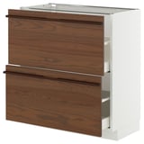 METOD / MAXIMERA Base cabinet with 2 drawers, white/Stensta dark brown ash veneer, 80x41x80 cm