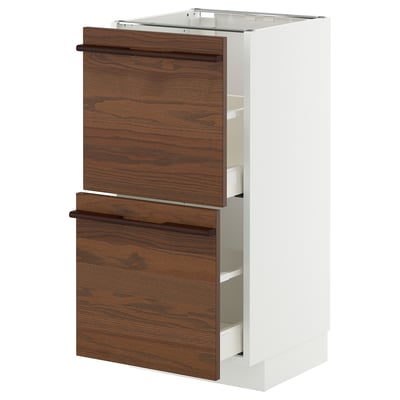 METOD / MAXIMERA Base cabinet with 2 drawers, white/Stensta dark brown ash veneer, 40x41x80 cm