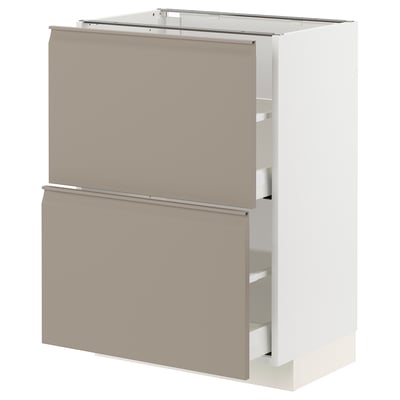 METOD / MAXIMERA Base cabinet with 2 drawers, white/Upplöv matt dark beige, 60x41x80 cm