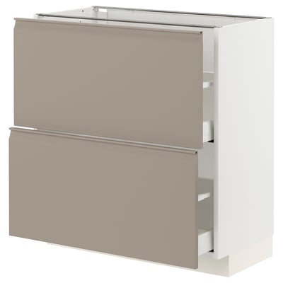 METOD / MAXIMERA Base cabinet with 2 drawers, white/Upplöv matt dark beige, 80x41x80 cm