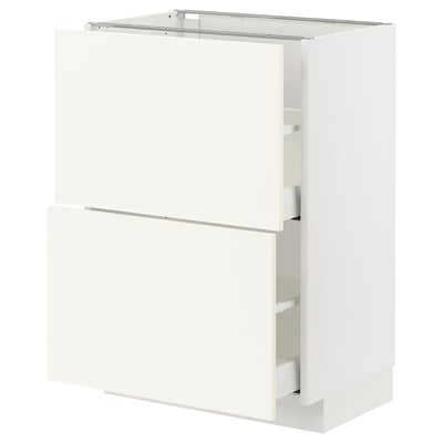 METOD / MAXIMERA Base cabinet with 2 drawers, white/Vallstena white, 60x41x80 cm