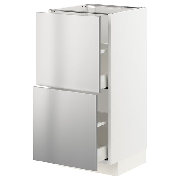 METOD / MAXIMERA Base cabinet with 2 drawers, white/Vårsta stainless steel, 40x41x80 cm