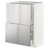 METOD / MAXIMERA Base cabinet with 2 drawers, white/Vårsta stainless steel, 60x41x80 cm