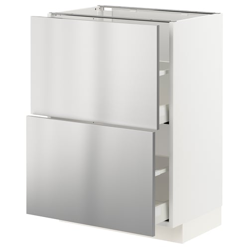 A stainless steel METOD kitchen cabinet with smooth drawers.