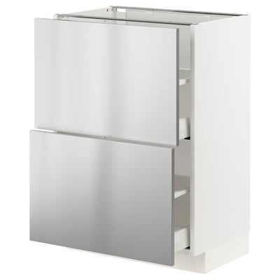 METOD / MAXIMERA Base cabinet with 2 drawers, white/Vårsta stainless steel, 60x41x80 cm