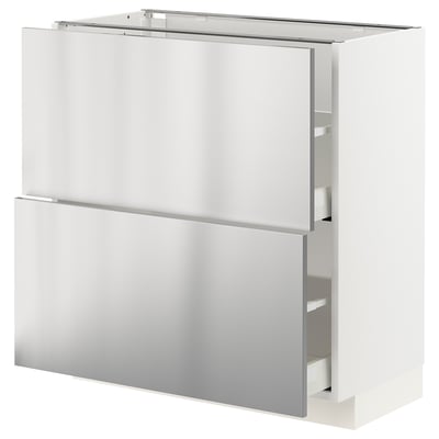 METOD / MAXIMERA Base cabinet with 2 drawers, white/Vårsta stainless steel, 80x41x80 cm