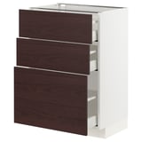 METOD / MAXIMERA Base cabinet with 3 drawers, white Askersund/dark brown ash effect, 60x41x80 cm