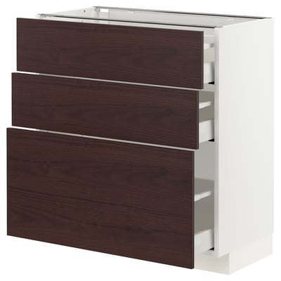 METOD / MAXIMERA Base cabinet with 3 drawers, white Askersund/dark brown ash effect, 80x41x80 cm