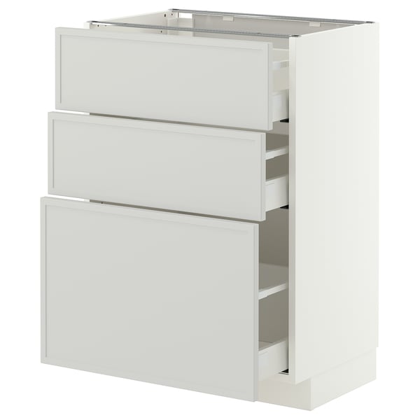 METOD / MAXIMERA Base cabinet with 3 drawers, white/Aspudden light grey, 60x41x80 cm