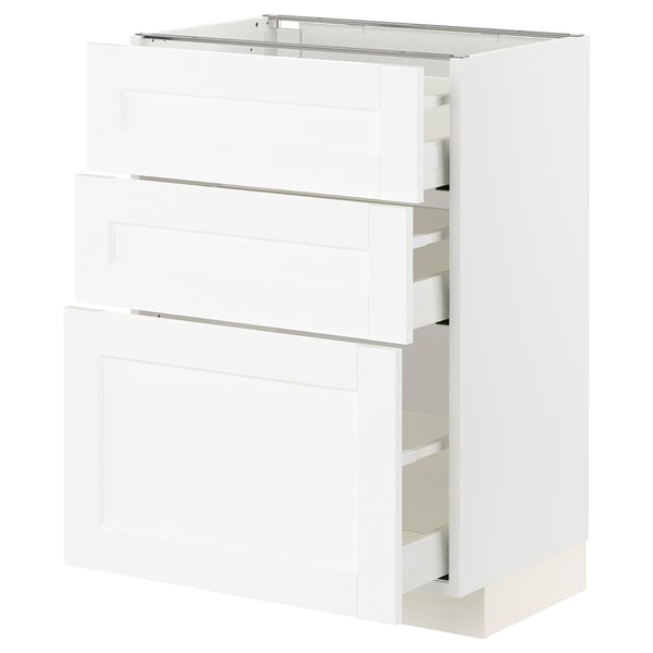 METOD / MAXIMERA Base cabinet with 3 drawers, white Enköping/white wood effect, 60x41x80 cm