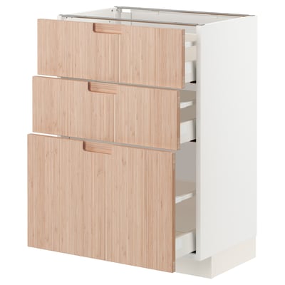 METOD / MAXIMERA Base cabinet with 3 drawers, white/Fröjered light bamboo, 60x41x80 cm