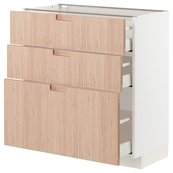 METOD / MAXIMERA Base cabinet with 3 drawers, white/Fröjered light bamboo, 80x41x80 cm