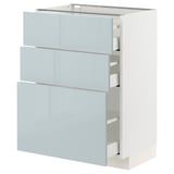 METOD / MAXIMERA Base cabinet with 3 drawers, white/Kallarp light grey-blue, 60x41x80 cm